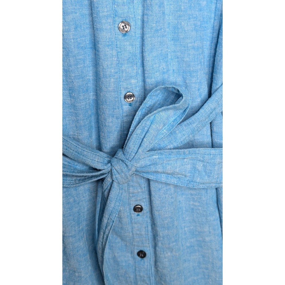 Dialogue Women's Shirt Dress Petite Medium PM Blue Long Sleeve Tie Linen Blend - Picture 3 of 9